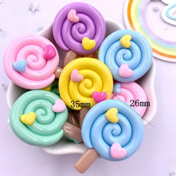 Malet Farverig Harpiks Stor Kærlighed Lollipop Flatback Cabochon Sten Figuriner 10 stykker