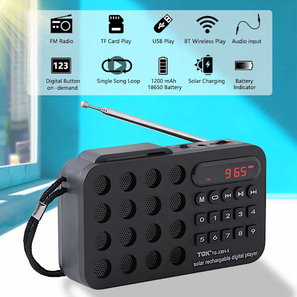 Mini Bærbar Lomme FM Radio Solar Lading Trådløs Høyttalere Støtte USB TF Card Play Bluetooth-kompatibel