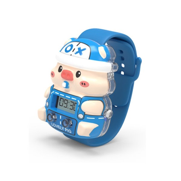 Sininen Piggy Lapset's kello värikäs hehkuva söpö sarjakuva elektroninen kello