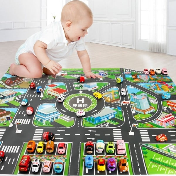 Väg matta barn trafik bil karta pojke flickor pedagogisk leksak väg matta lekmatta för baby mattor tecknad stad