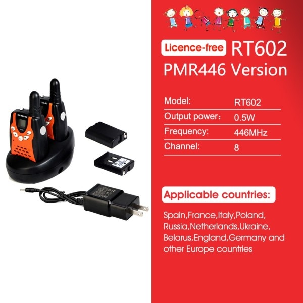 Walkie Talkie Børn Retevis RT602 Genopladelig 2stk 0,5W Børn's Radio Med batteri