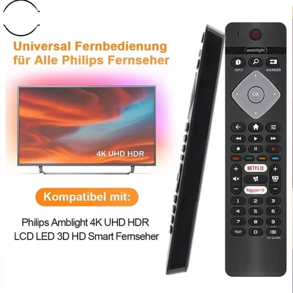 Fjernbetjening Kontrol Erstatning for Alle Philips Ambilight 4K Smart LED TV