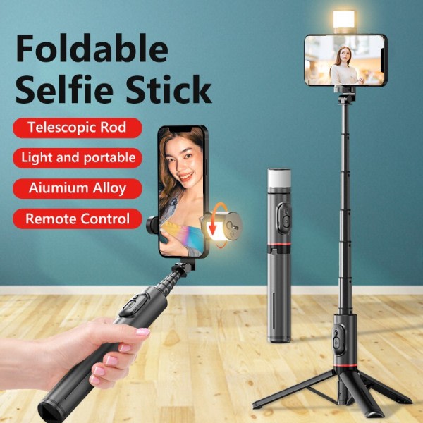 Selfie Stick Stativ med Fill Light Portable Trådlös Bluetooth Teleskop