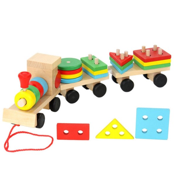 Montessori Træ Legetøj Køretøj Puslespil Tog Pædagogisk Børn Baby Træ Massiv Træ Stabling Tog Småbørn Puslespil