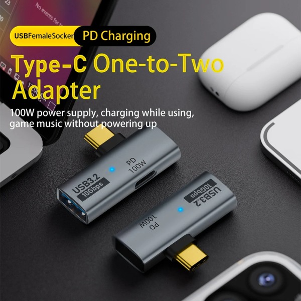 2-i-1 Typ C 3.2 OTG Splitter med Typ C 100W PD Snabb laddning USB C To USB 3.2 Adapter Omvandlare för telefon surfplatta  Macbook