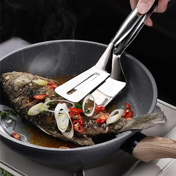 Rustfrit stål stegning skovl clips multifunktionelt bøf grill tang stegning fisk spatel clips  husholdning køkken værktøj