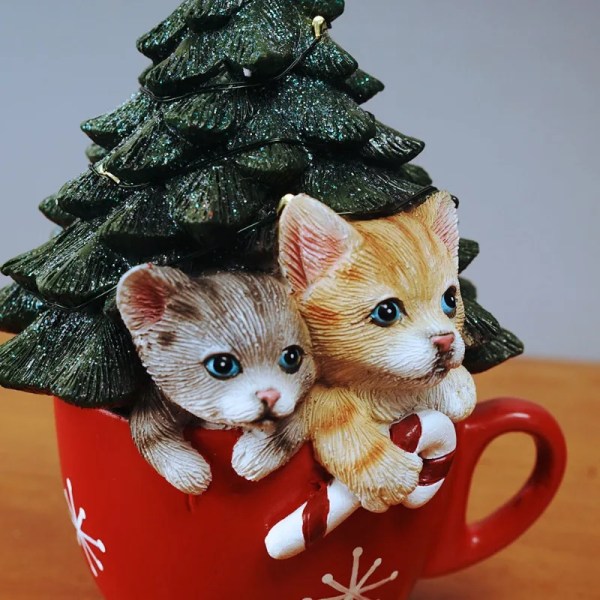 Jul Træ Jul Dekorativ Kreativ Te kop Kitty Dekoration Harpiks Håndværk Jule Gave