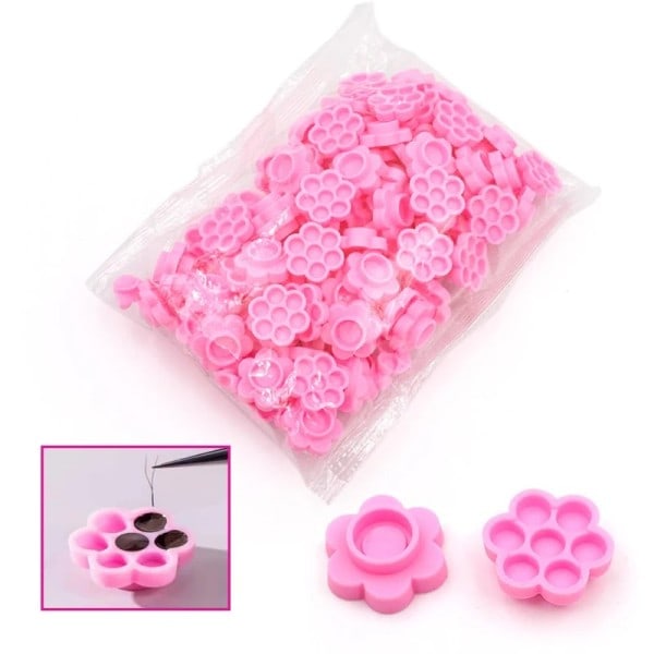 100 stykker Gjør det selv Øyenvippe forlengelse vifter blomstrende kopp lim holder ring blomst form pigment brett