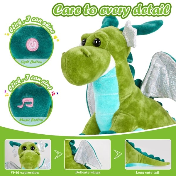26 cm LED Lys Musikal Dinosaur med vinger Plysj Leker for jenter Past puter søt dukke