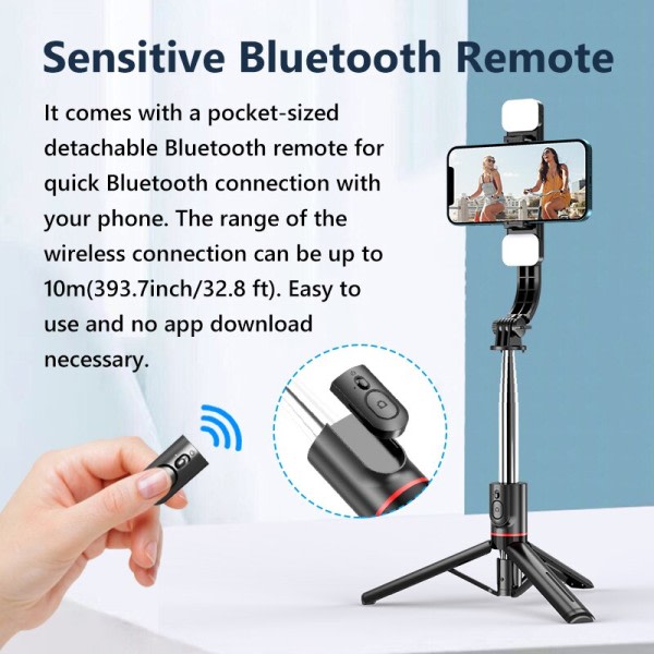 Bluetooth Selfie Stick Double Fill Light Stativ med Fjernkontroll Lukker