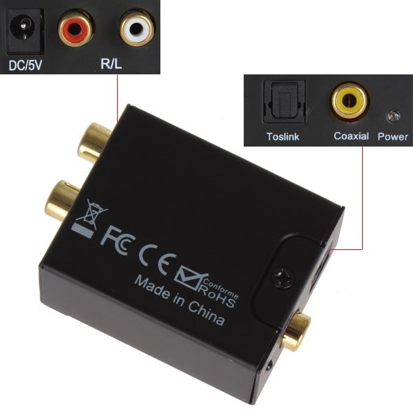 Digital Optisk Toslink SPDIF Coax To Analog RCA Audio Converter Adapter