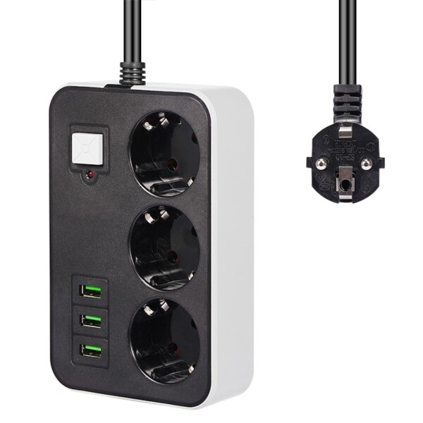 Plugg Strøm Strip Switch 1,8 M kabel Universal Uttak 3 USB Elektrisk Forlenger ledning Socket Nettverk Filter