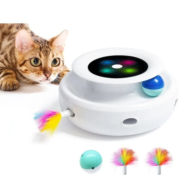 2 i 1 Smart Katt Leksaker Automatisk Fjäder Kul Ball Leksak Set För Katt Hund 5 Modes Elektronisk Interaktiv Djur leksak