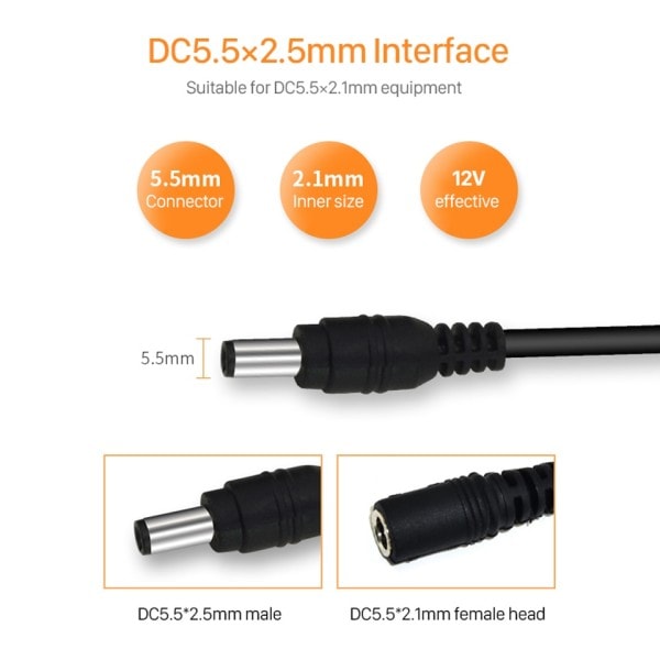 DC Strøm Forlengelseskabel 3 Meter/ 10FT Jack Socket To 5,5mmx2,1mm Hann Plug