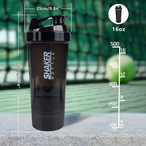 3 lager shaker protein flaska pulver shake kopp vatten flaska plast mixer kopp