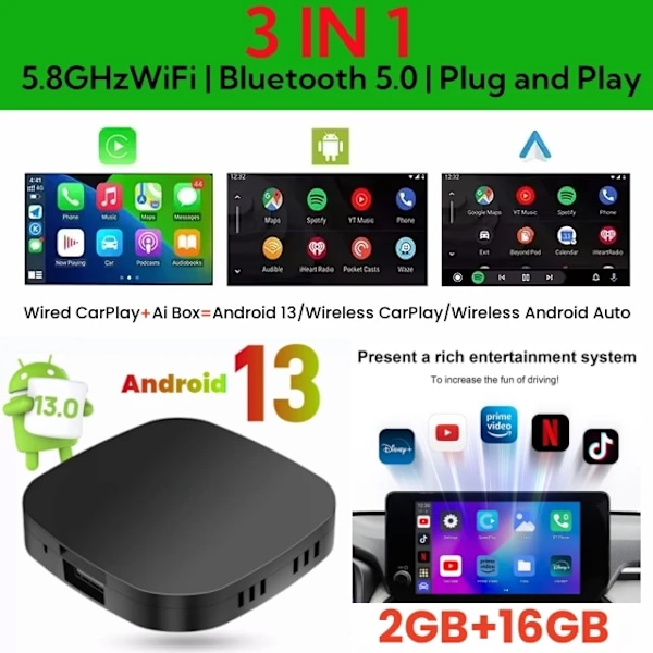 Carplay AI Box Android 13 Langaton Android Auto Smart TV Box