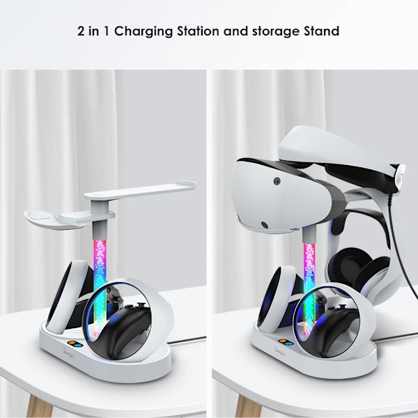 Styrenhet Laddningsstation för PS VR2 Laddning Dock Ställ för Playstation VR2 Headset med RGB Light Display Tillbehör