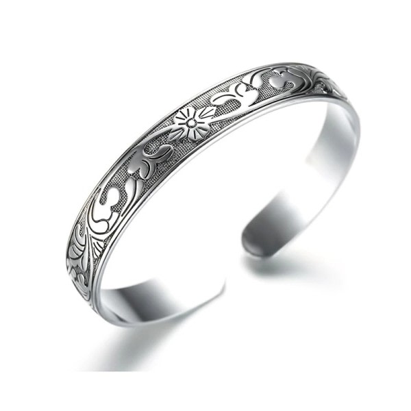 Silver färg  manschett armband för kvinnor vintage mode plommon blommor fest tillbehör thailändskt silver smycken