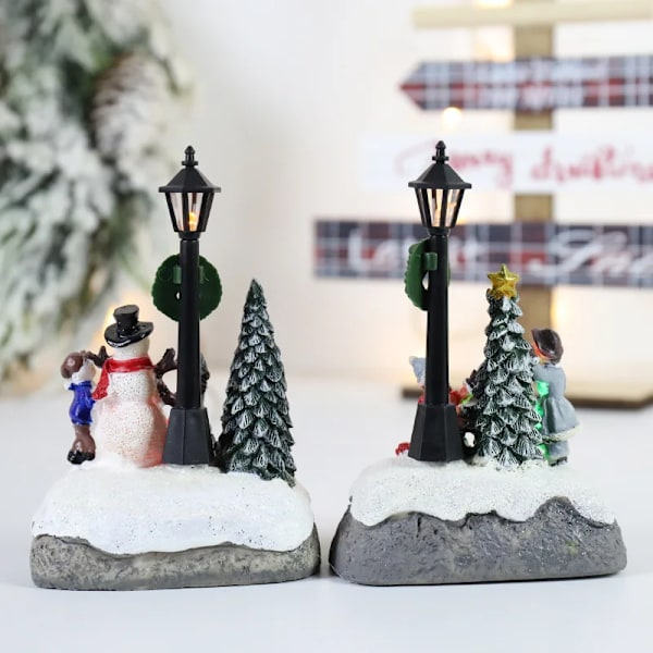 LED jule landsby ornamenter mikrolandskap harpiks figurer dekorasjon