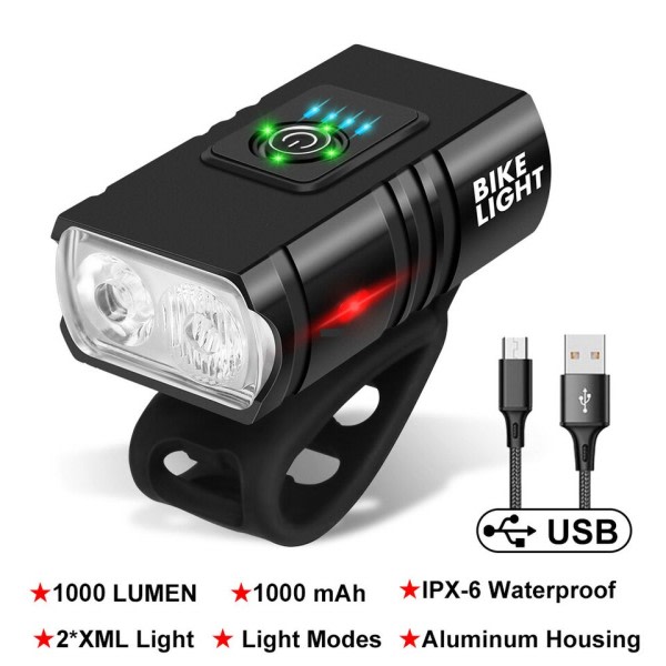 Sykkel Lys 1000LM USB Opladbar Strøm Display MTB Fjell Vei Sykkel Foran Lampe