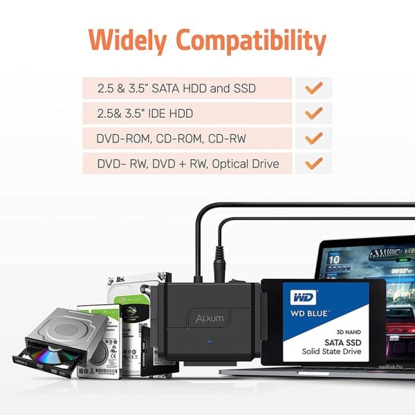 SATA til USB IDE Adapter USB 3.0 Sata 2.5/3.5/5.25 Tommer HDD SSD Hard Disk Drive Data Transfer Converter