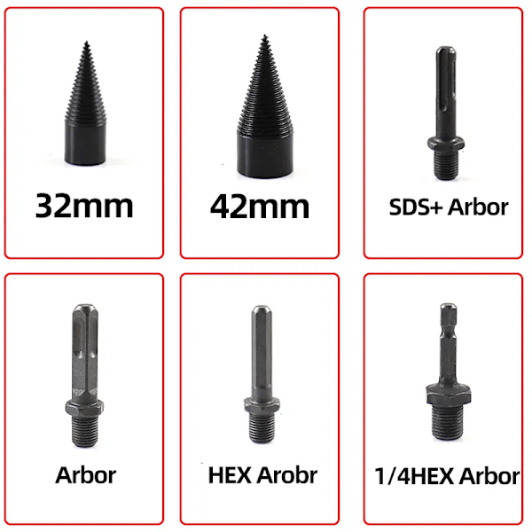 6 bitar 32mm ved klyvning borr bit ved klyv skruv koner bits fyrkantigt rund hexagonalt för hammare borr
