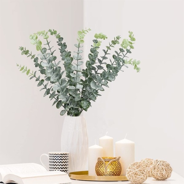 Kunstig eukalyptus blader grønne falske planter grener for bryllup fest utendørs hjemme hage bord dekorasjon
