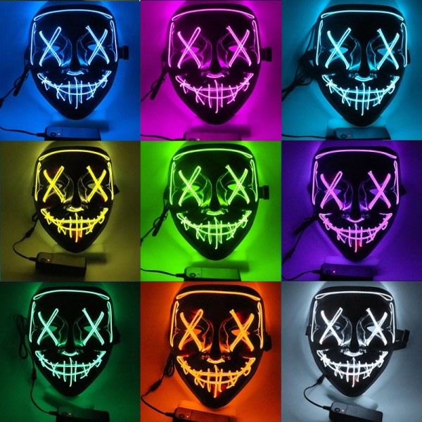 LED Halloween naamio Luminous Glow In The Dark ripsivärit Halloween juhla asu