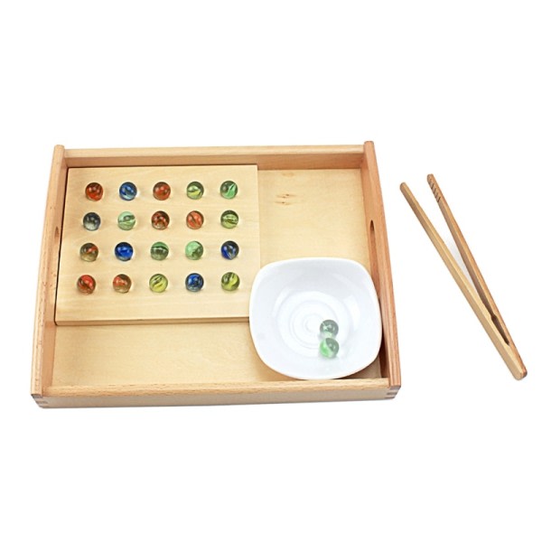 Montessori materialer Klip boldene med bræt træ bakke spisepinde træning praktisk liv pædagogisk legetøj