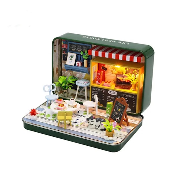 Mini docka hus prefabricerad miniatyr gör-det-själv docka kit möbler fodral leksaker