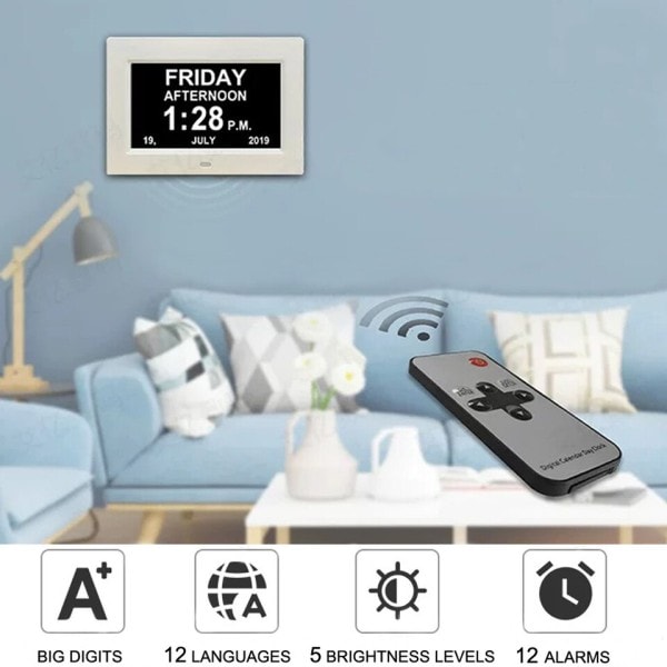 Alarmer Digital LED Kalender Ur med Multi Sprog display