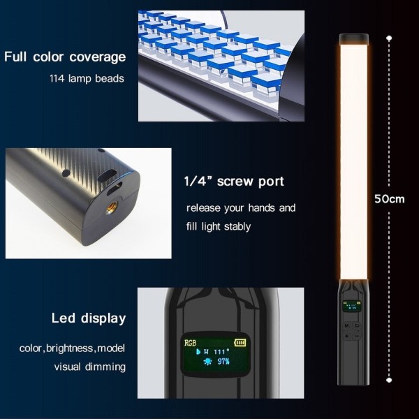 Håndholdt RGB Fargerik Video Stick Lys 50CM LED Lys Wand CRI 95+ 2500K-9000K Fotografi Studio Lampe Fotografisk Belysning