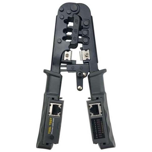 Alt i ett Kabel Tester Crimper] for RJ45 RJ12 RJ11 Modular Plugs Network Connectors Strip Cut Test og Crimp Tool