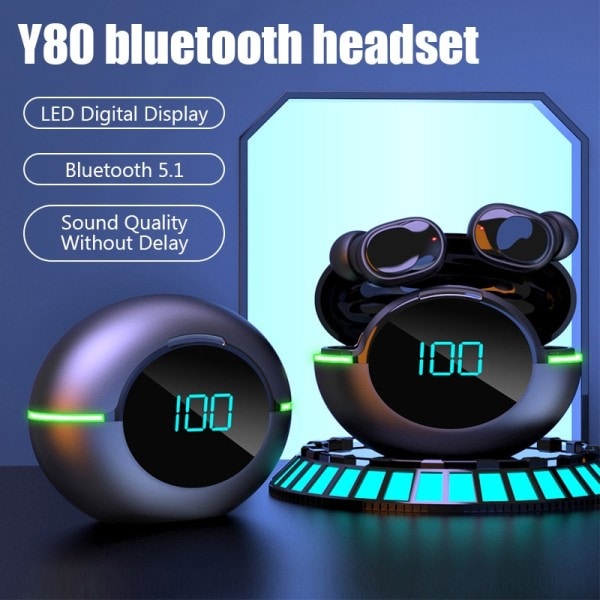 Y80 Trådlös Bluetooth Headset IPX4 Vattentäta Hörlurar In-Ear Touch Control Hörlurar