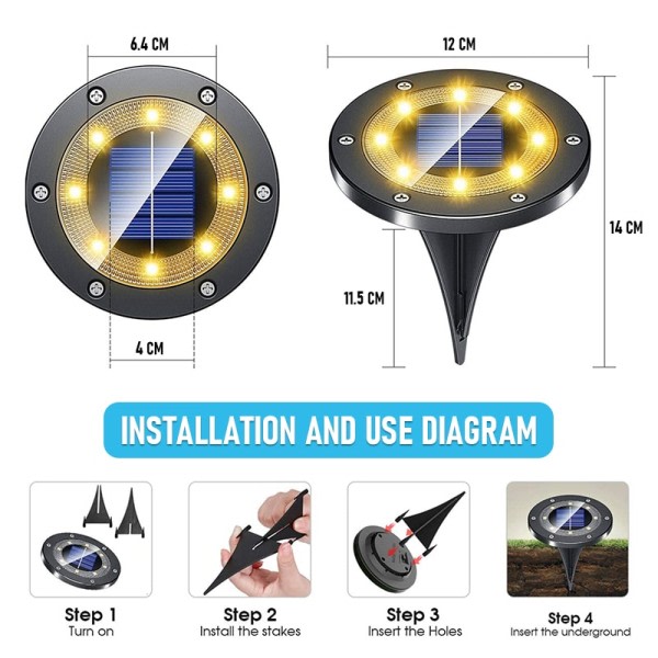 16 LED Solar plen Lys Ground Utendørs Vanntett Solar Hage Dekorasjon Lamper