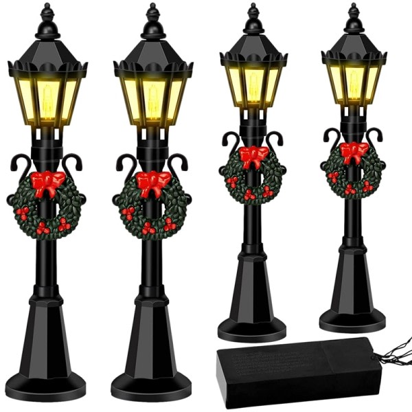 Jul Mini Gade Lys Modeller,4 Pcs Mini Gade Lampe Dukkehus Gadelys