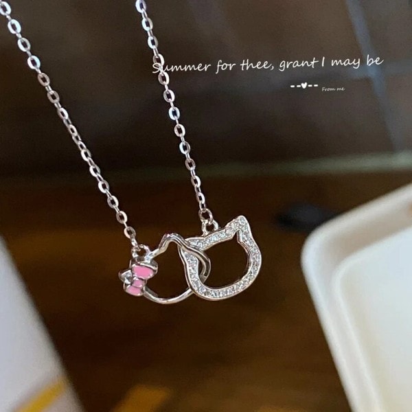 Hello Kitty Sanrio Anime krystal vedhæng halskæder damer pige enkel hvid zirkon elegant halskæde