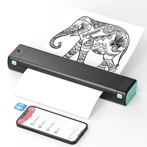 Bærbar Thermal Printer,Supports 8,26"x11,69" A4 Thermal Paper,Wireless Mobile Travel Printers