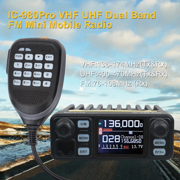 Walkie Talkie IC-980Pro VHF UHF Dual Band Dual Watch 25W 200Ch Noise Reduction Mini FM Vox Scrambler Mobil Radio
