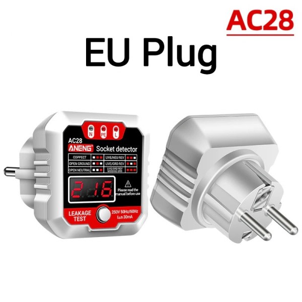 AC28 Digital Socket Power Tester 250V 50Hz/60Hz Socket Polaritet Detektor Spænding Tester Kretsløbsafbryder Finder EU stik