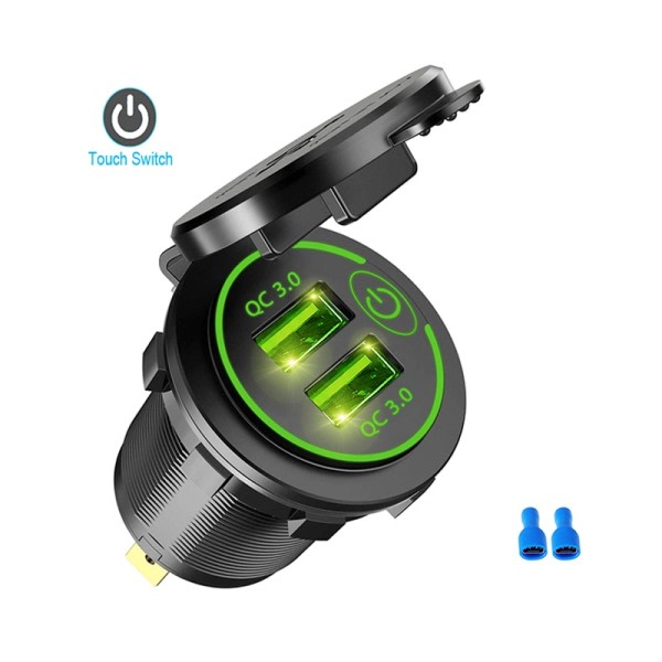 Dobbel USB Bil lader Socket Vanntett 12V/24V QC3.0 USB ABS Rask lader Socket Strøm Uttak med Touch Switch