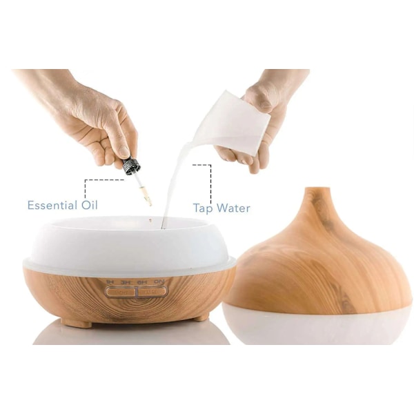 550ml fjernkontroll ultralyd tre olje essensiell difusor luftfukter aroma tåke diffuser med atmosfære LED lys