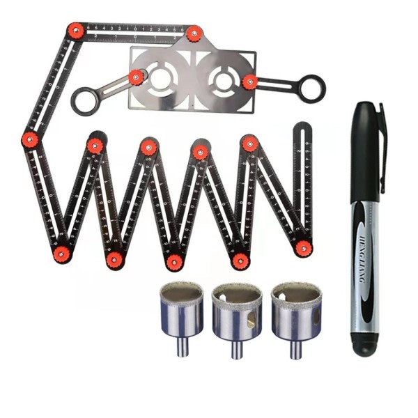 Aluminium legering Multi vinkel linjal sökare mått linjal med 2 borr kakel hål locator