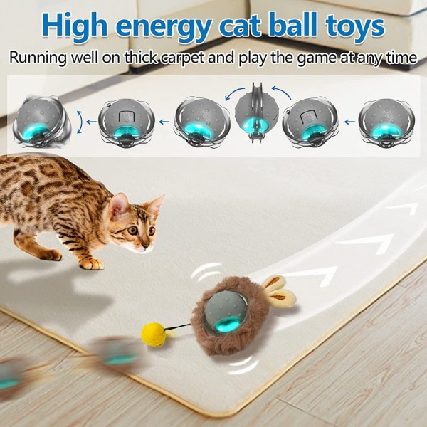 Kanin øre katt lekeball smart interaktiv katte leker med fugl lyd LED lys bevegelse aktiver rullende ball
