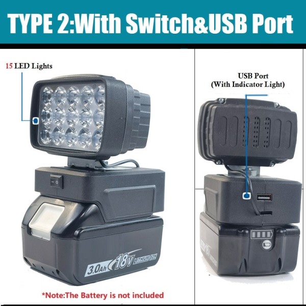 Arbejde LED Lys Med USB Oplader Med Switch til Makita 18V Li-ion Batteri Trådløs Nødsituation Flood Lampe
