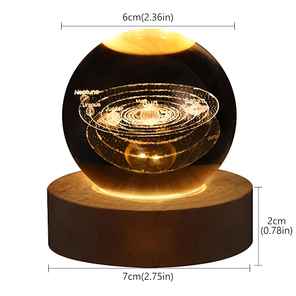 USB LED nattljus  Galaxy Kristall Ball lampa 3D planet måne lampa hem inredning