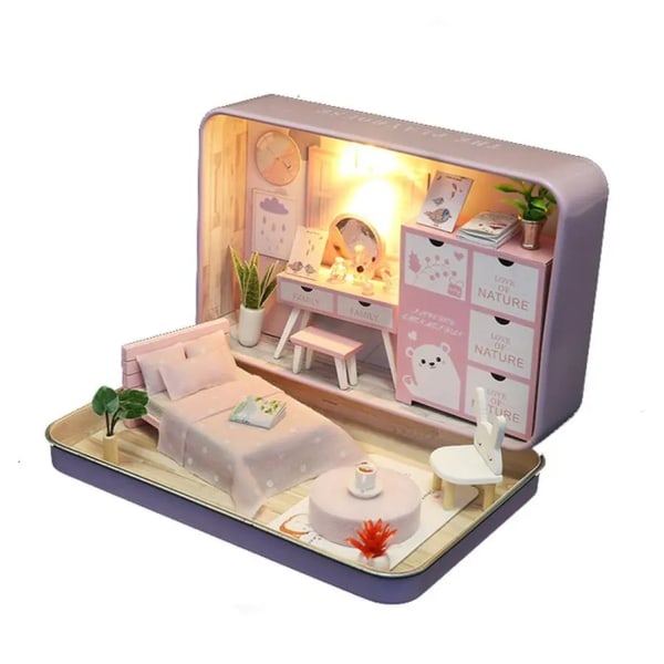 Mini docka hus prefabricerad miniatyr gör-det-själv docka kit möbler fodral leksaker
