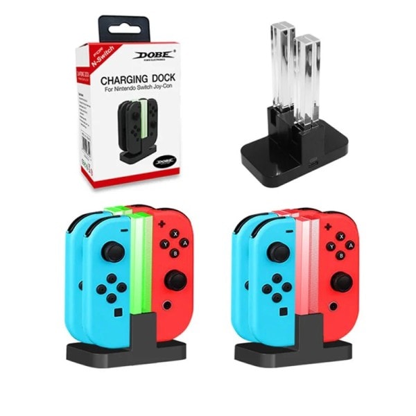 4 In 1 LED Lader Stativ Dokk Stasjon Indikator For Nintendo Switch