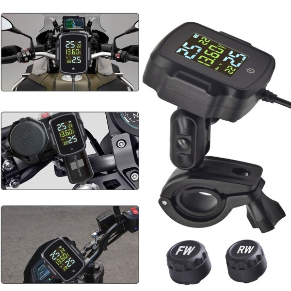 Motorcykel TPMS Motos Däck tryck övervakning system motor däck temperatur larm med 2 externa sensorer