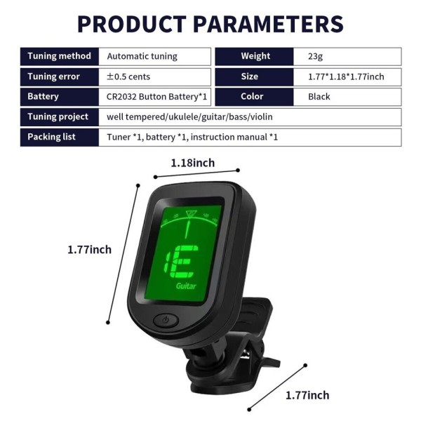 Gitar tuner For alle instrumenter clipon elektronisk tuner for gitar bass ukulele fiolin mandolin banjo